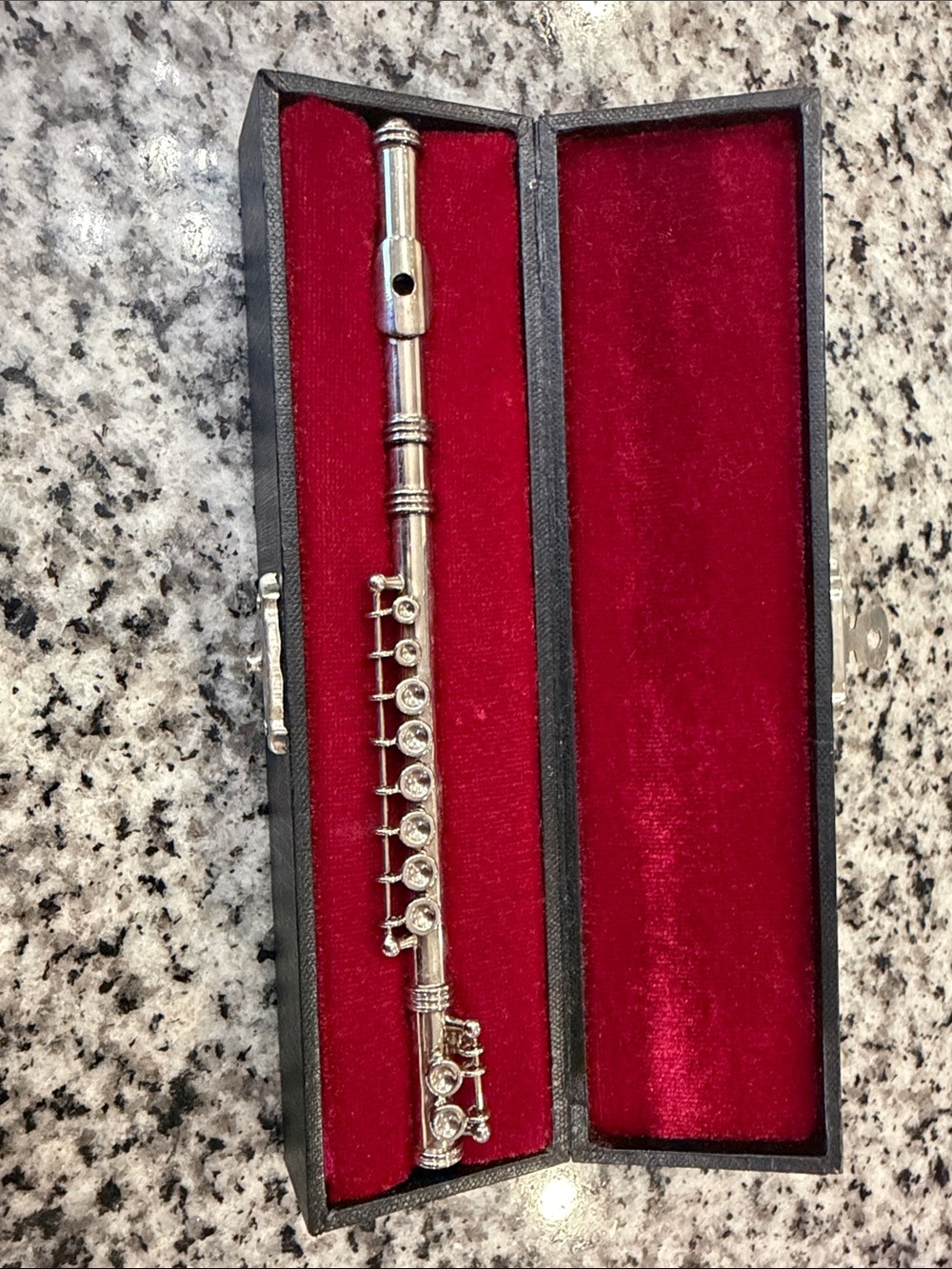 American Girl Silver-Tone Flute Brooch with Red Velvet Case